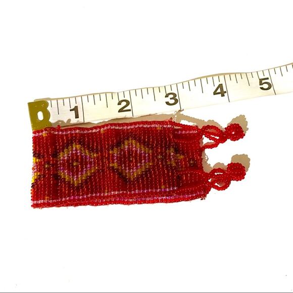 Beaded Geometric Southwestern Diamond Print Cuff Bracelet Red Yellow - Picture 7 of 8